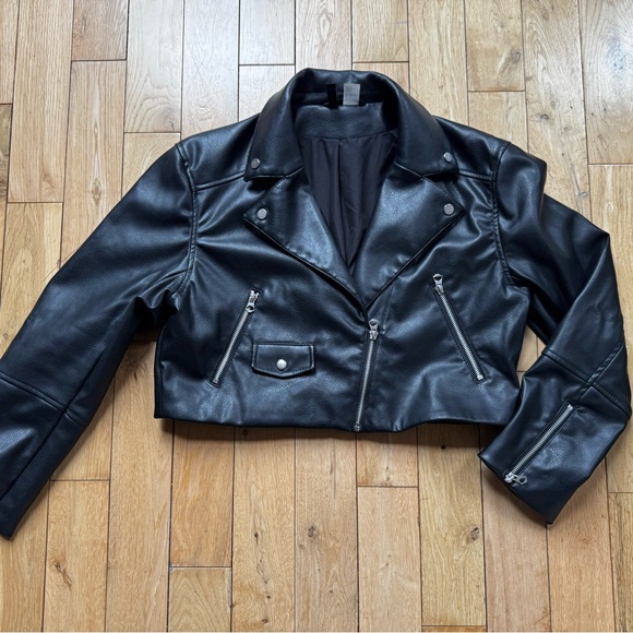 H&M Black Leather-Look Moto Jacket with Silver Hardware - Picture 4 of 5